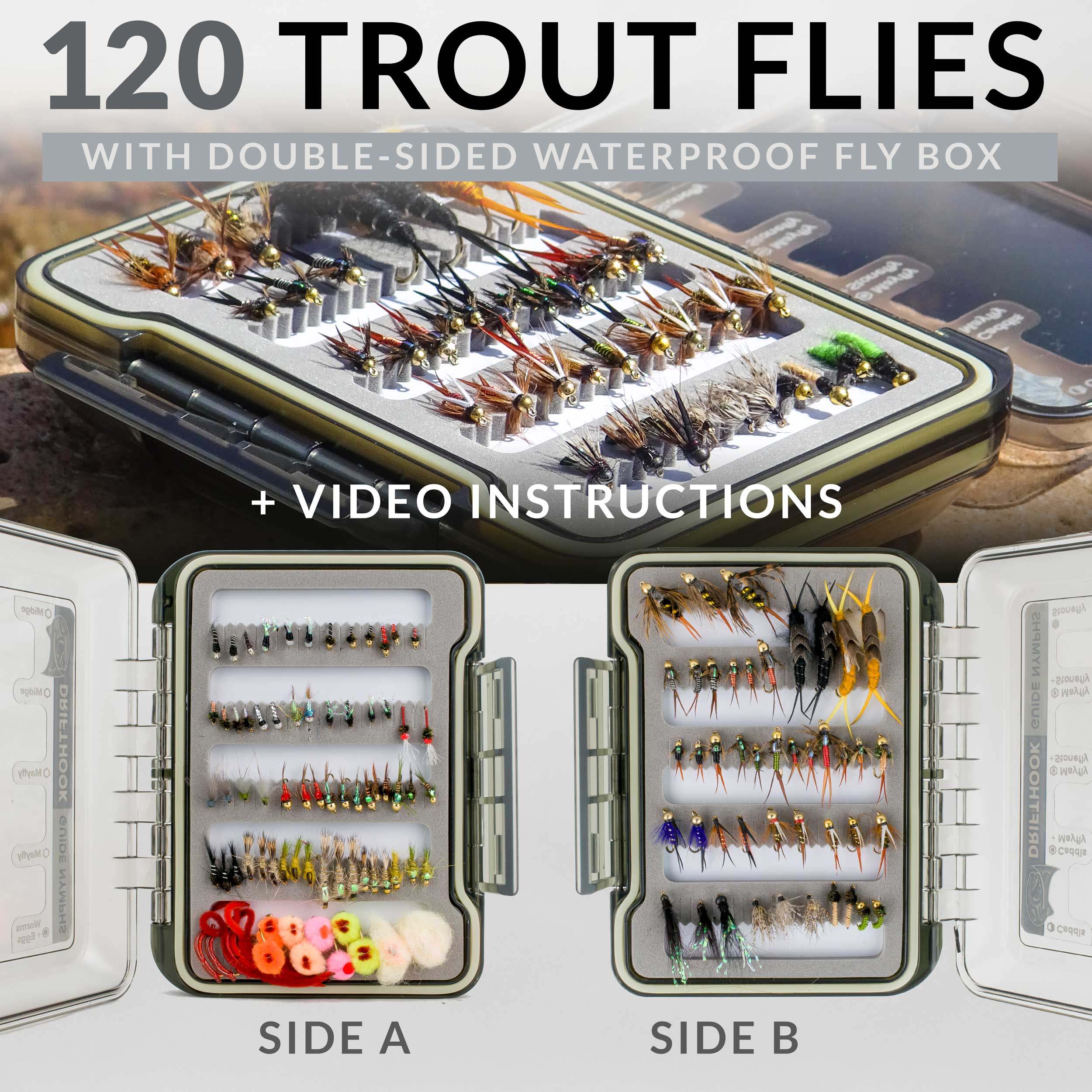Guide Nymphs Fly Fishing Kit | 120 Nymph Fly Fishing Flies with Box & Guides - Drifthook