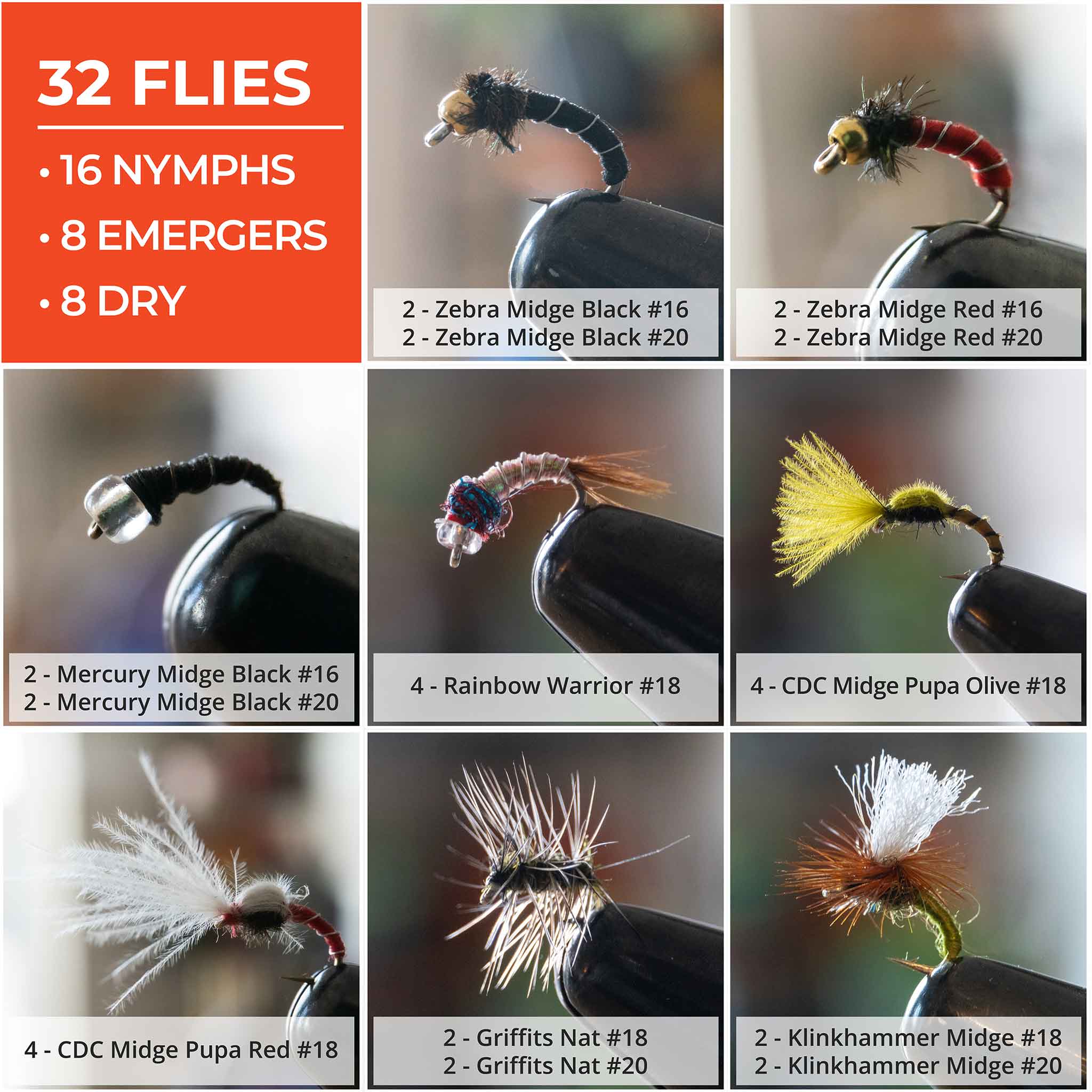 Midge Life Cycle 32-Pack Fly Assortment