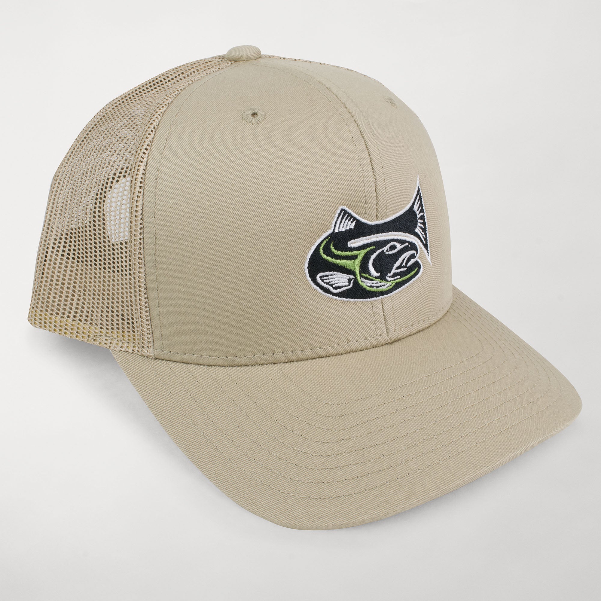 Drifthook Trucker Cap—Khaki with Green Logo - Drifthook