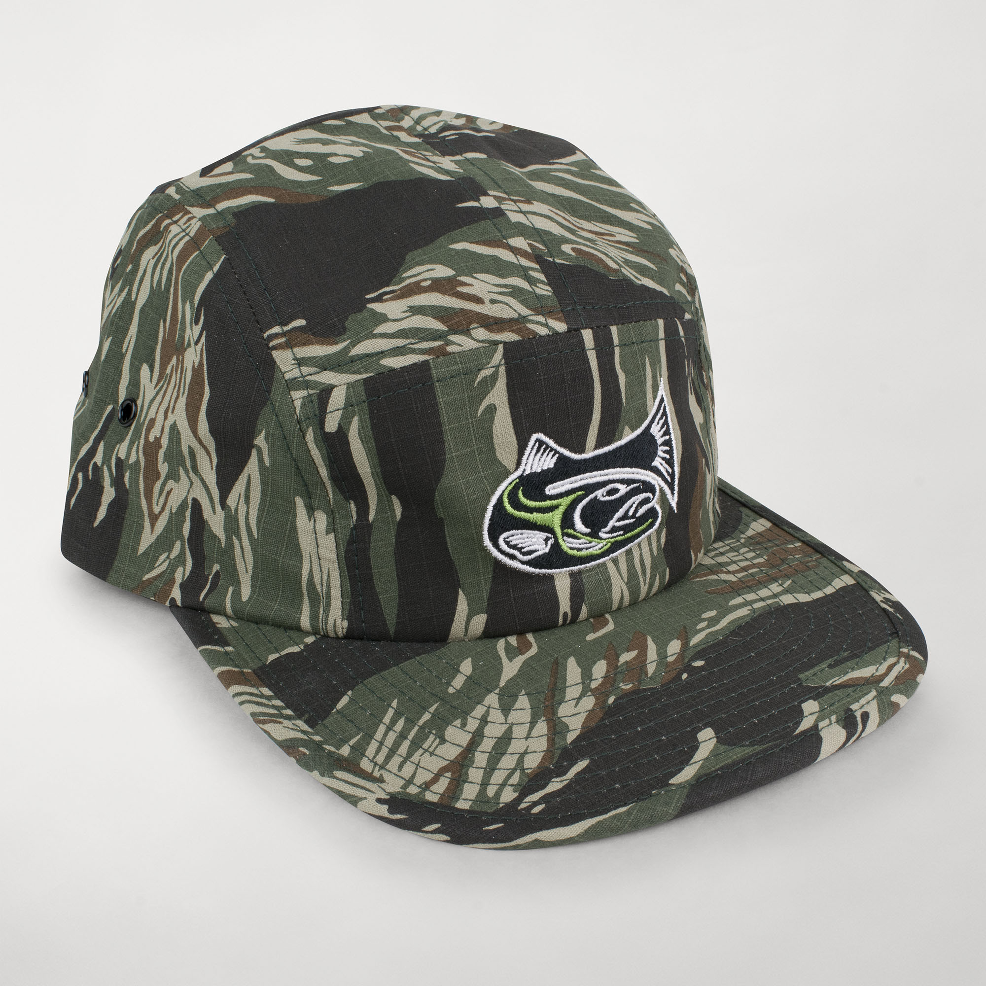 Drifthook Camper Cap—Camo with Green Logo - Drifthook